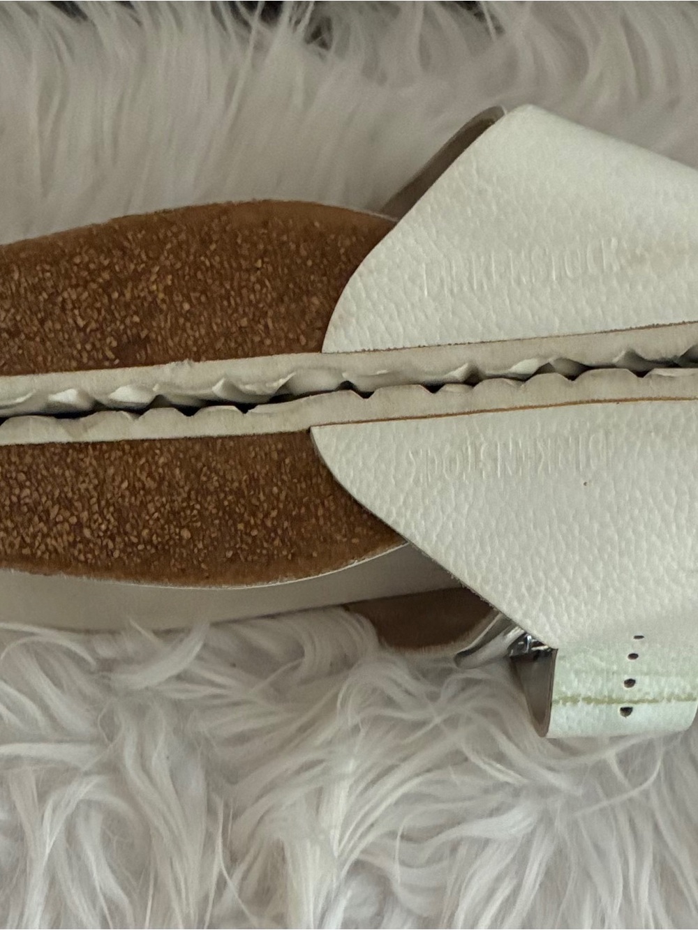 Birkenstock White Slide Sandals - Silver buckle Sz 38 - Picture 10 of 12